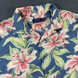 Polo Ralph Lauren Hawaiian Shirt‎ Mens XL Camp Loop Collar Cotton Linen Floral